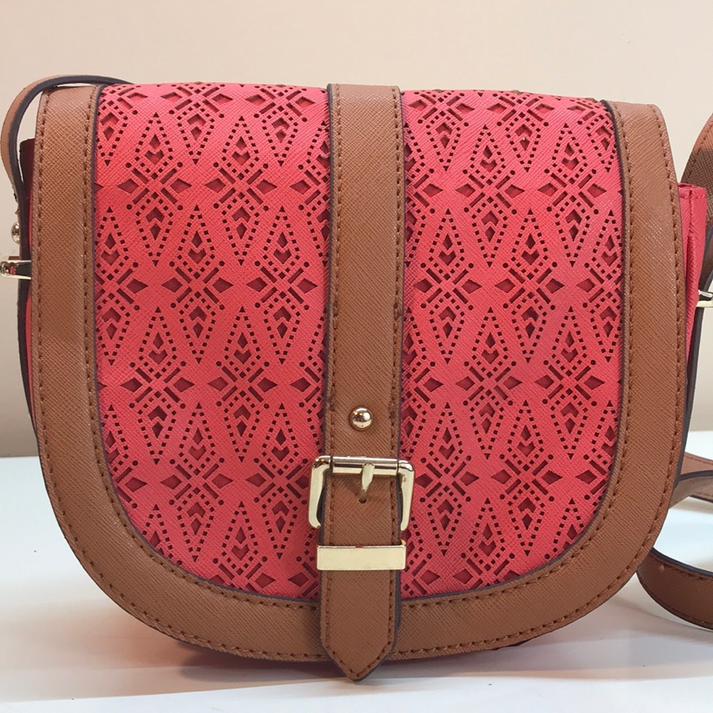 ALDO Coral & Tan Faux Leather Crossbody Purse